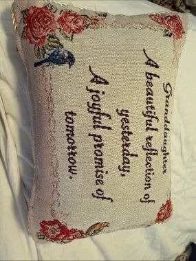 Embroidered Floral Sentiment Throw Pillow - Cream with Red Roses